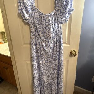 Blue Floral Maxi Dress - Women's Casual Summer Dress